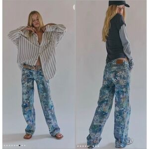 Free People We The Free Tennessee Low Rise Illusions Jeans Floral Paint